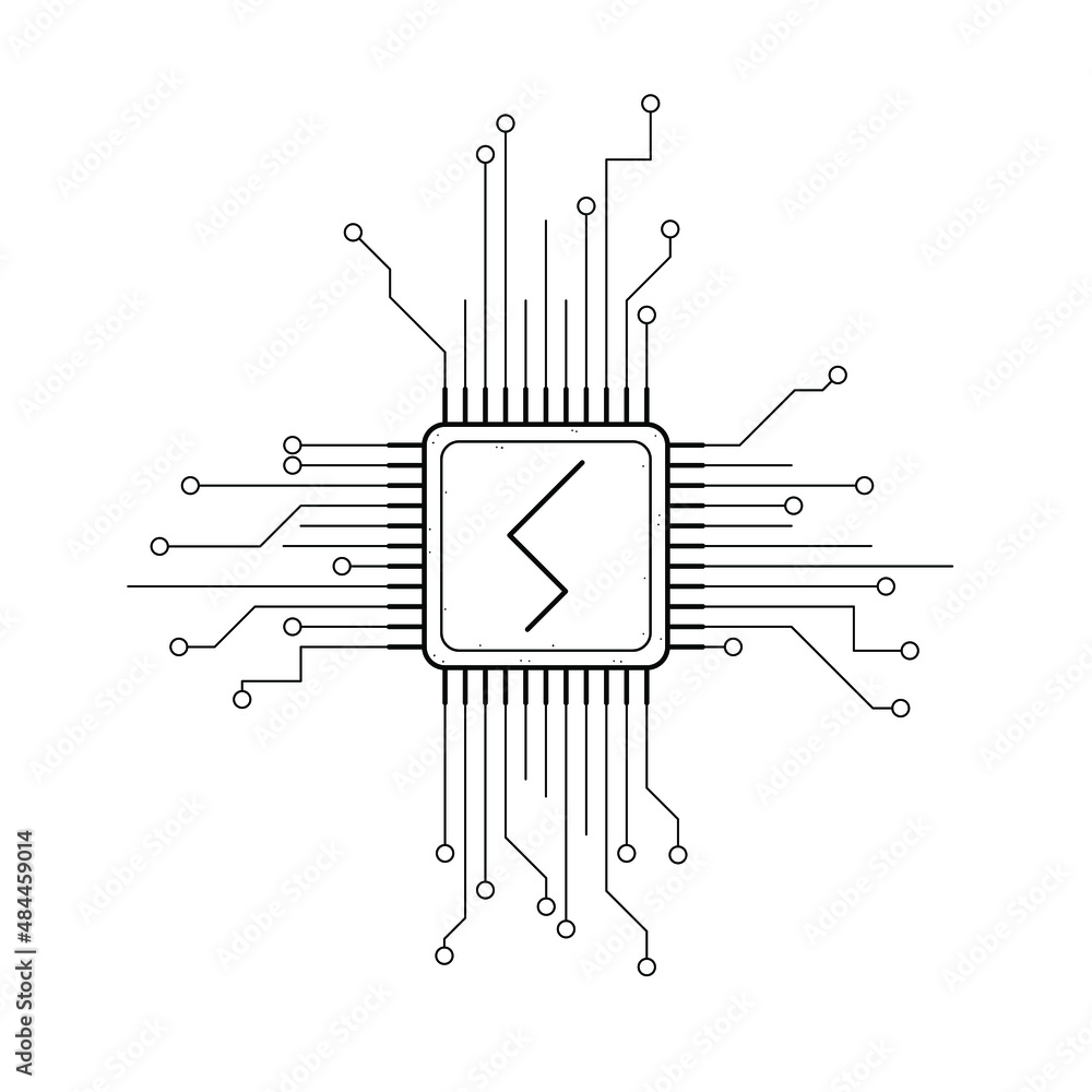 Poster abstract black simple line cpu, computer, technology doodle outline element vector design style sket