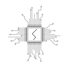 Abstract Black Simple Line Cpu, Computer, Technology Doodle Outline Element Vector Design Style Sketch Isolated On White Background Illustration