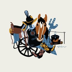 illustration with guitar and horse © Veta Poli