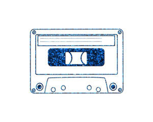 Retro Vintage Cassette Tape Glitter Blue Icon Logo Symbol illustration