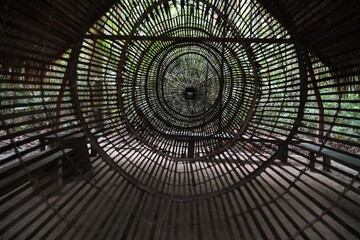 Interior view of a fish trap made only from natural materials by indigenous people in Brazil. Amazonas rainforest near Manaus, Brazil.