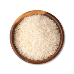 Raw white rice in a bowl isolated over white background