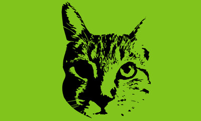 Cat face silhouette, green background