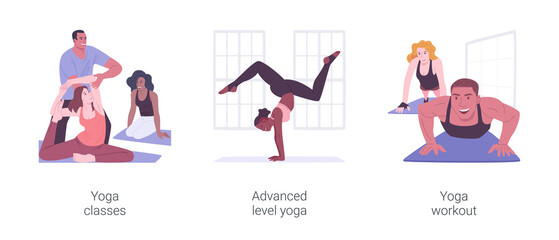 Yoga activities isolated cartoon vector illustrations set.