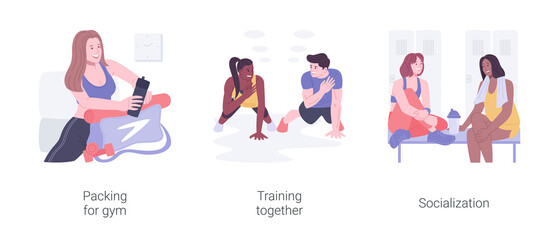 Fitness club isolated cartoon vector illustrations set.