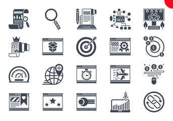 SEO Line Icons Set. SEO Related Line Icons. Website and APP Design and Development. Simple Mono Line Pictogram Pack. Stroke Logo Concept, Web Graphic. icons