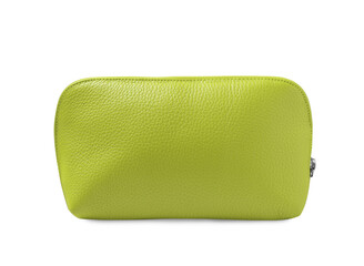 Stylish green cosmetic bag isolated on white
