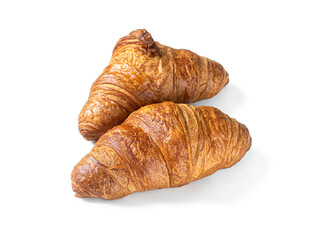 Croissants with a crispy golden brown crust on a white background
