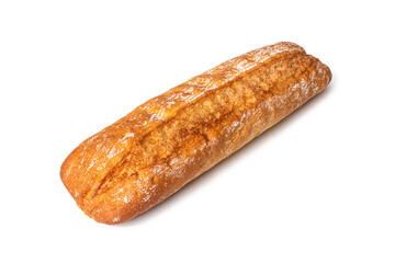 Mini baguette with crispy golden crust on white