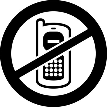 Keep silence. No mobile phones allowed. Calls prohibited. Crossed telephone sign vector icon