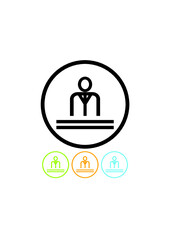 Receptionist at the hotel check-in counter or cashier at the cash table. Person vector icon isolated