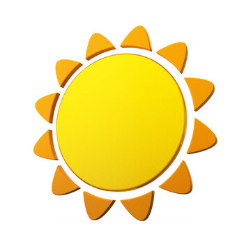 Sun weather icon. 3D Sun with rays. Cartoon vector illustration. Yellow shiny sun illustration. Element for a weather forecast.