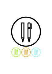 Pencil and pen. Stationery store round logo or outdoor sign. Writing. Simple vector icon