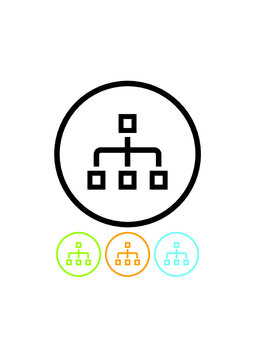 Logistics Hub Or Distribution Centre Logo. Computers Connected In A Network Hierarchy. Internet Or Ethernet Web Communication. Simple Vector Icon Isolated