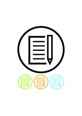 Fill out the form. Filled paper document form page with text and pencil. Vector icon