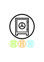 Secure locked safe deposit box. Bank vault vector icon