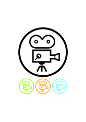 Retro reel movie film or video camera. Footage vector icon