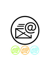 Email symbol with a letter in an envelope. Send message. Internet cafe logo