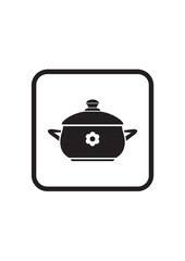 Dishware. Cute kitchen pan. Saucepan soup pot vector icon isolated