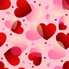 Obraz premium Valentines day. red and pink Rose gradient hearts at black background seamless background .hearts texture Seamless love background with red hearts