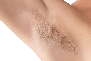 Closeup of hairy female armpit