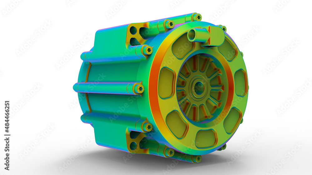 Poster 3d rendering - closeup of a electric motor finite element analysis