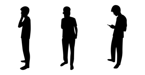Set of silhouette of male kid talking on the phone
