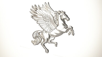 3D rendering - white metallic winged horse