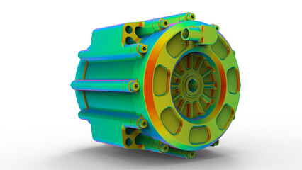3D rendering - closeup of a electric motor finite element analysis