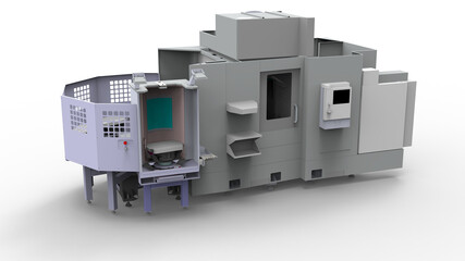 3D rendering - large CNC machine with closed enclousure