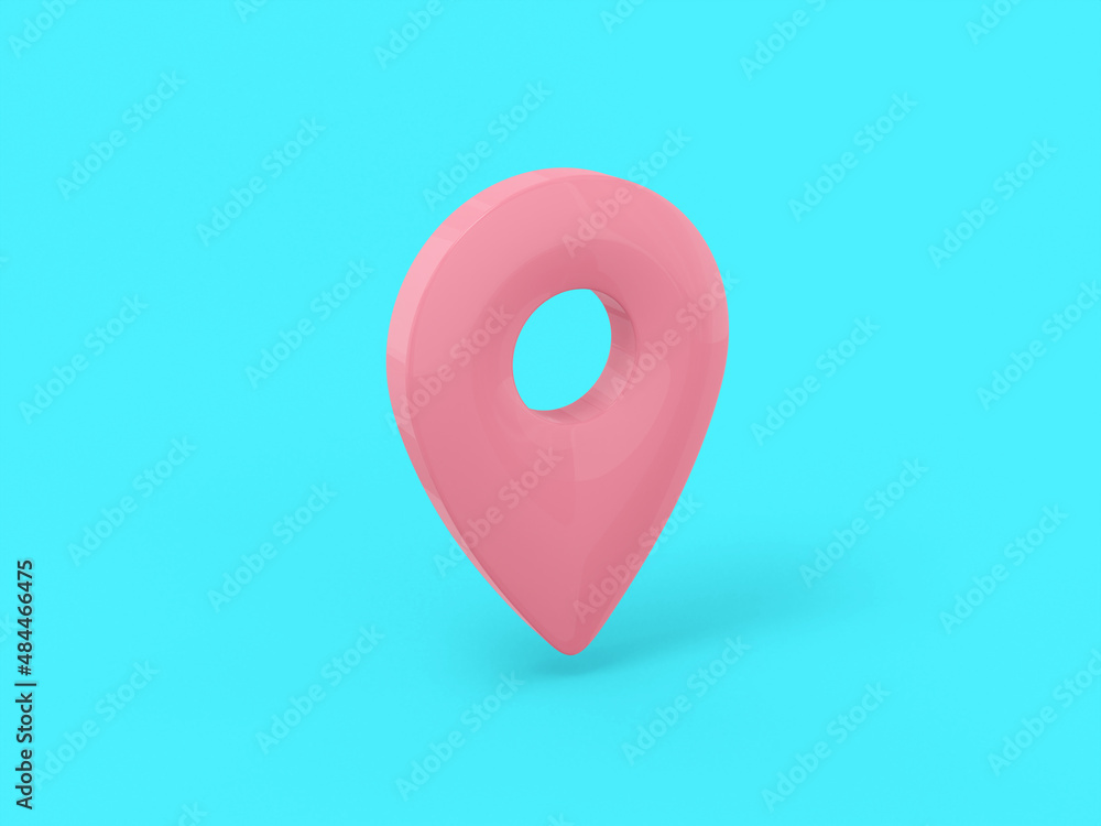 Poster pink single color pin on blue monochrome background. minimalistic design object. 3d rendering icon u