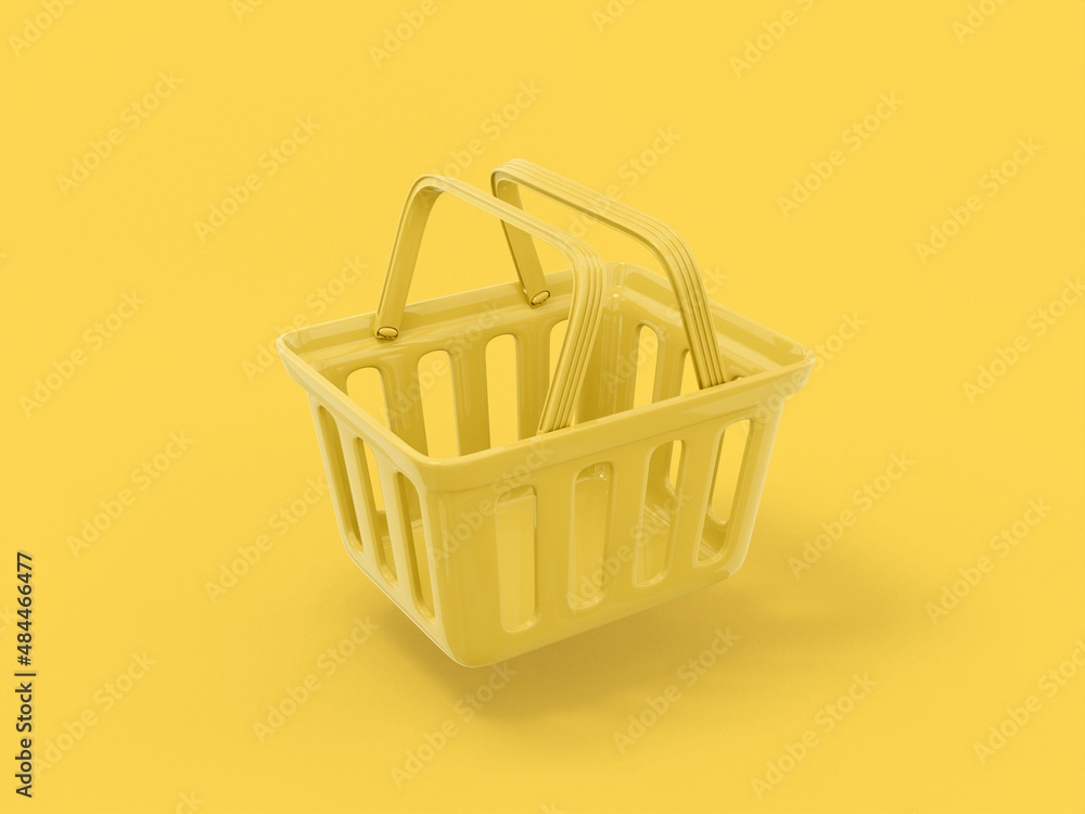 Poster yellow mono color shopping cart half view on yellow solid background. minimalistic design object. 3d