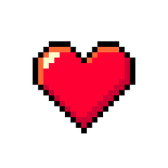 Obraz premium Red heart pixel art love symbol isolated on white background vector illustration valentines pictogram game graphic element