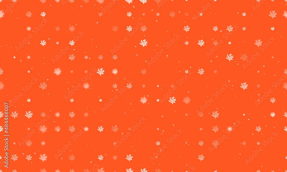 Poster seamless background pattern of evenly spaced white coral symbols of different sizes and opacity. vec