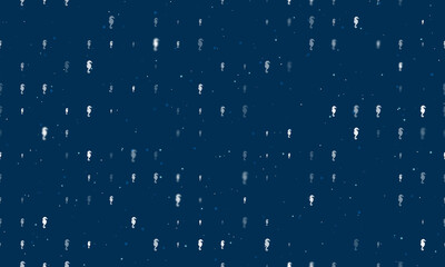 Seamless background pattern of evenly spaced white sea horse symbols of different sizes and opacity. Vector illustration on dark blue background with stars © Alexey