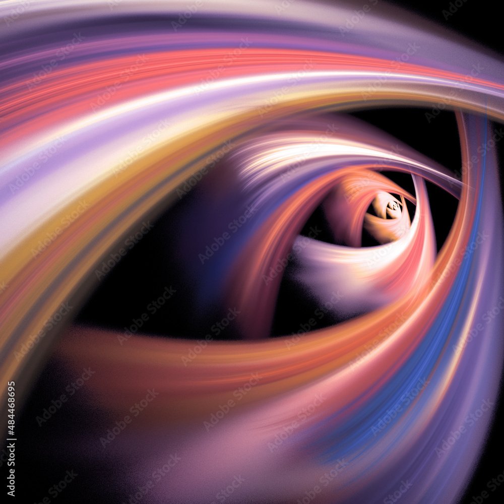 Aufkleber repeating multi-colored arcs nested within each other and removed against a black background. abstra