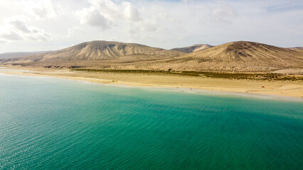 Coastline of Fuerteventure. Atlantic ocean from above