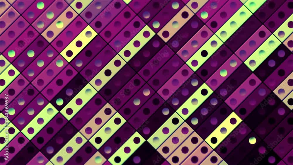 Poster moving and blinking color spots on mosaic rectangles. motion. colorful background with squares and d
