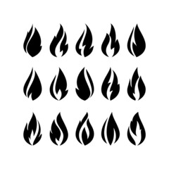 Fire flames, set black icons, vector illustration