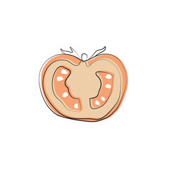 Half stylized red ripe tomato, isolated clipart. Healthy food.