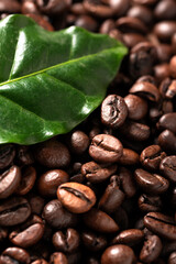 Primo piano di grani di caffè tostato, caffè espresso italiano 