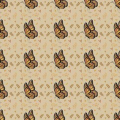 Seamless pattern with butterflies on a light background