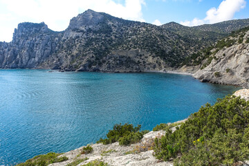 Nature photos on the Golitsyn trail. Landscapes of the Black Sea and the Crimean mountains in greenery. Crimea.