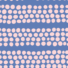 Polka dots stripped seamless repeat pattern. Horizontal, vector spots in a row all over surface print.