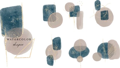 Set of watercolor Vector shapes	with glitter
