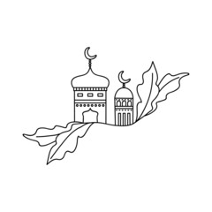Single hand drawn mosque. Vector illustration in doodle style. Ramadan Kareem