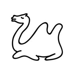 Single hand drawn sitting camel. Vector illustration in doodle style.