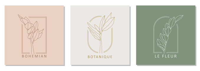 Set of trendy minimalist botanical abstract bohemian design icons