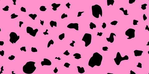 Pink cheetah fur abstract simple seamless pattern. Animal camouflage skin endless texture. Organic irregular dotty backdrop. Dalmatian, cow or jaguar coat texture. Fabric surface design © Kusandra