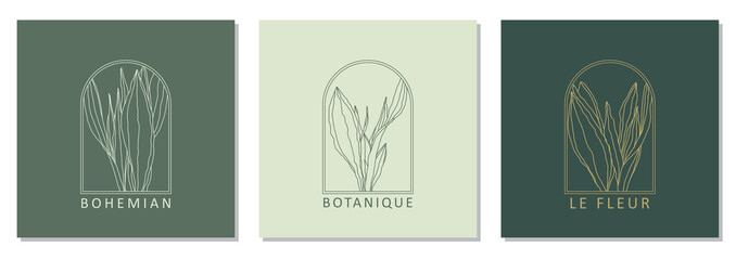 Set of trendy minimalist botanical abstract bohemian design icons